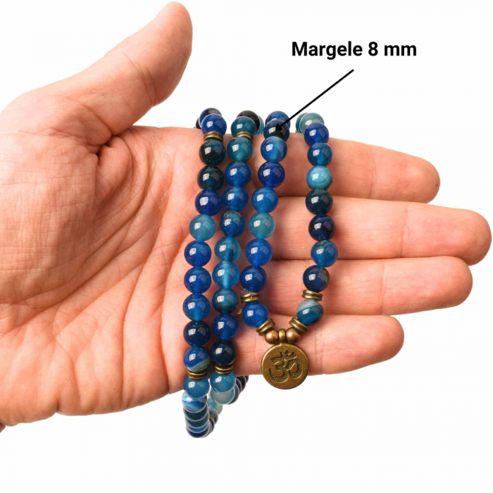 Bratara si Colier cu Simbolul Yoga si 108 de Margele Mala 8mm din Agat Albastru Accesoriu Spiritual pentru Meditatie si Bijuterie pentru Femei si Barbati [5]