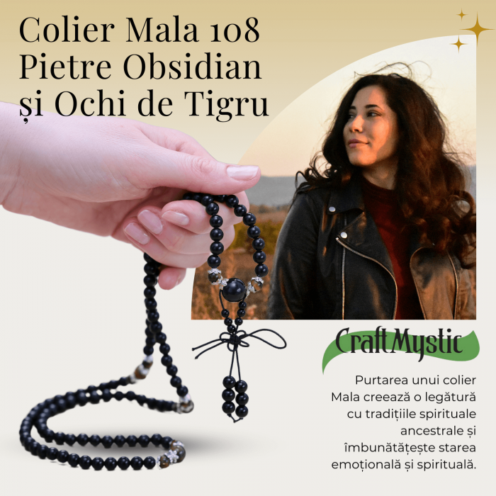 Colier Mala cu 108 Pietre din Obsidian și Ochi de Tigru [8]