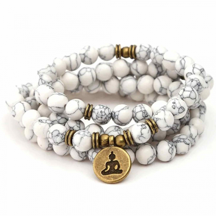 Colier-Bratara Mala din Turcoaz Alb cu 108 Margele - Eleganta si Spiritualitate intr-un Singur Accesoriu [3]