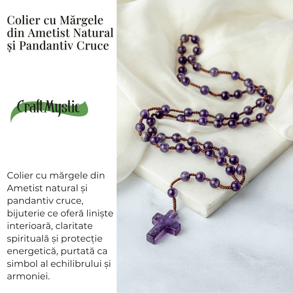 Colier cu Margele din Ametist Natural si Pandantiv Cruce – Liniste Interioara si Protectie Spirituala [3]