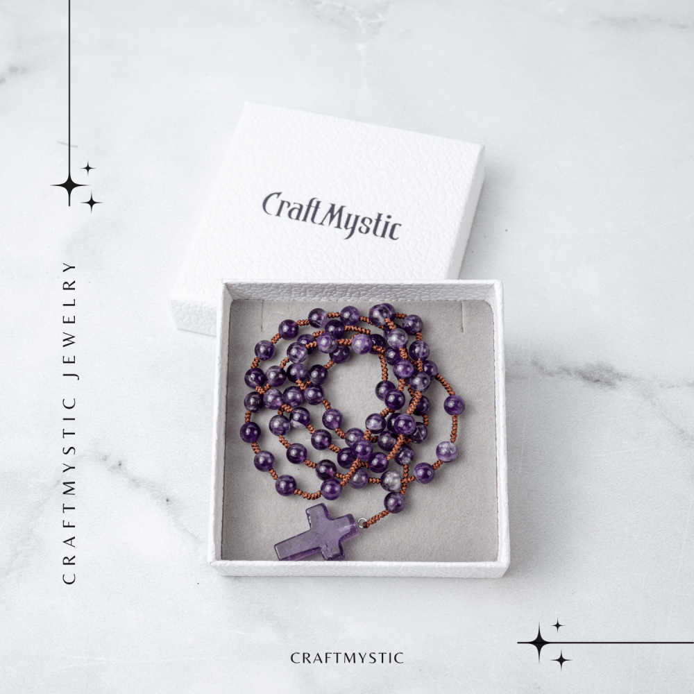 Colier cu Margele din Ametist Natural si Pandantiv Cruce – Liniste Interioara si Protectie Spirituala [7]