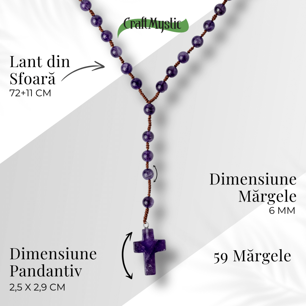 Colier cu Margele din Ametist Natural si Pandantiv Cruce – Liniste Interioara si Protectie Spirituala [5]