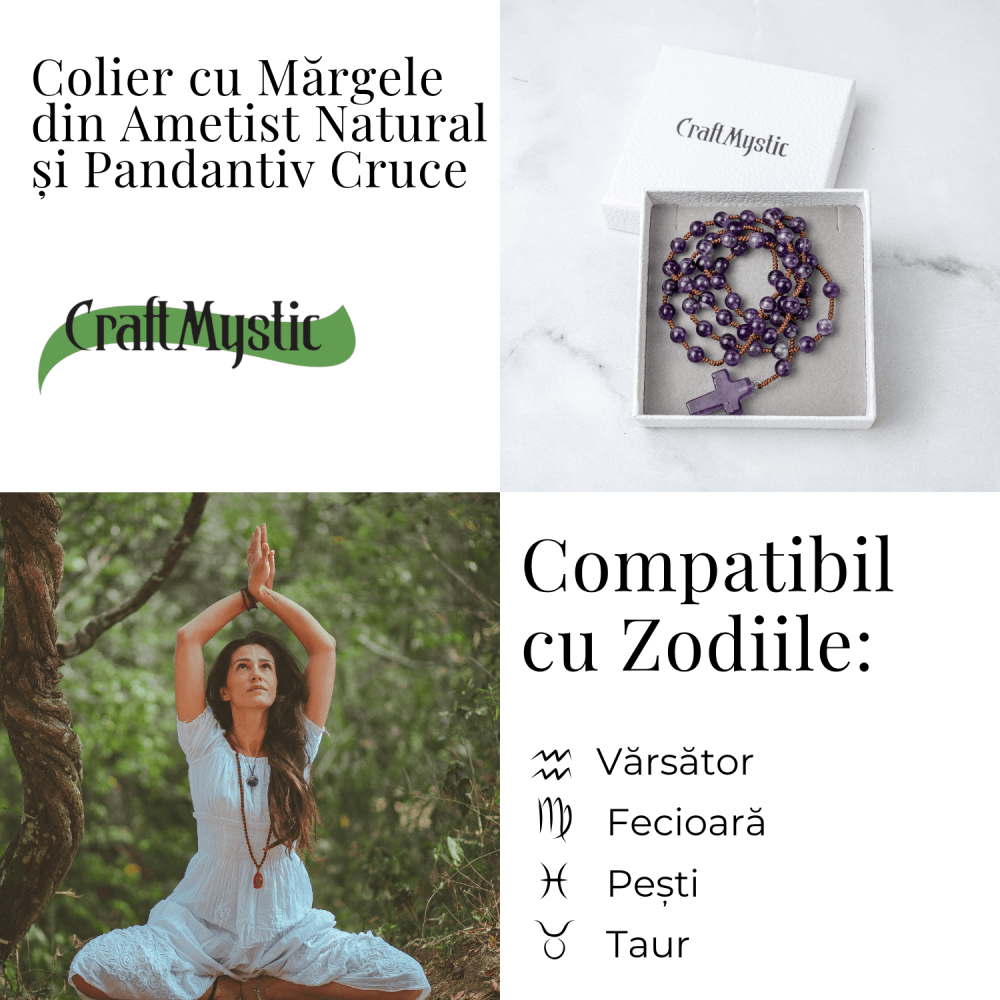 Colier cu Margele din Ametist Natural si Pandantiv Cruce – Liniste Interioara si Protectie Spirituala [4]