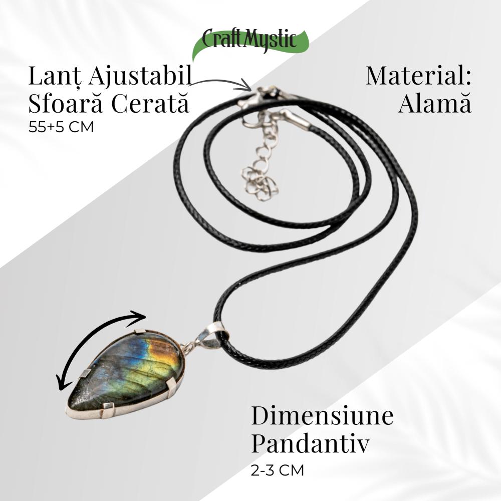 Colier cu Labradorit Natural în Forma de Picatura – Protectie, Intuitie si Stralucire Irizata [5]