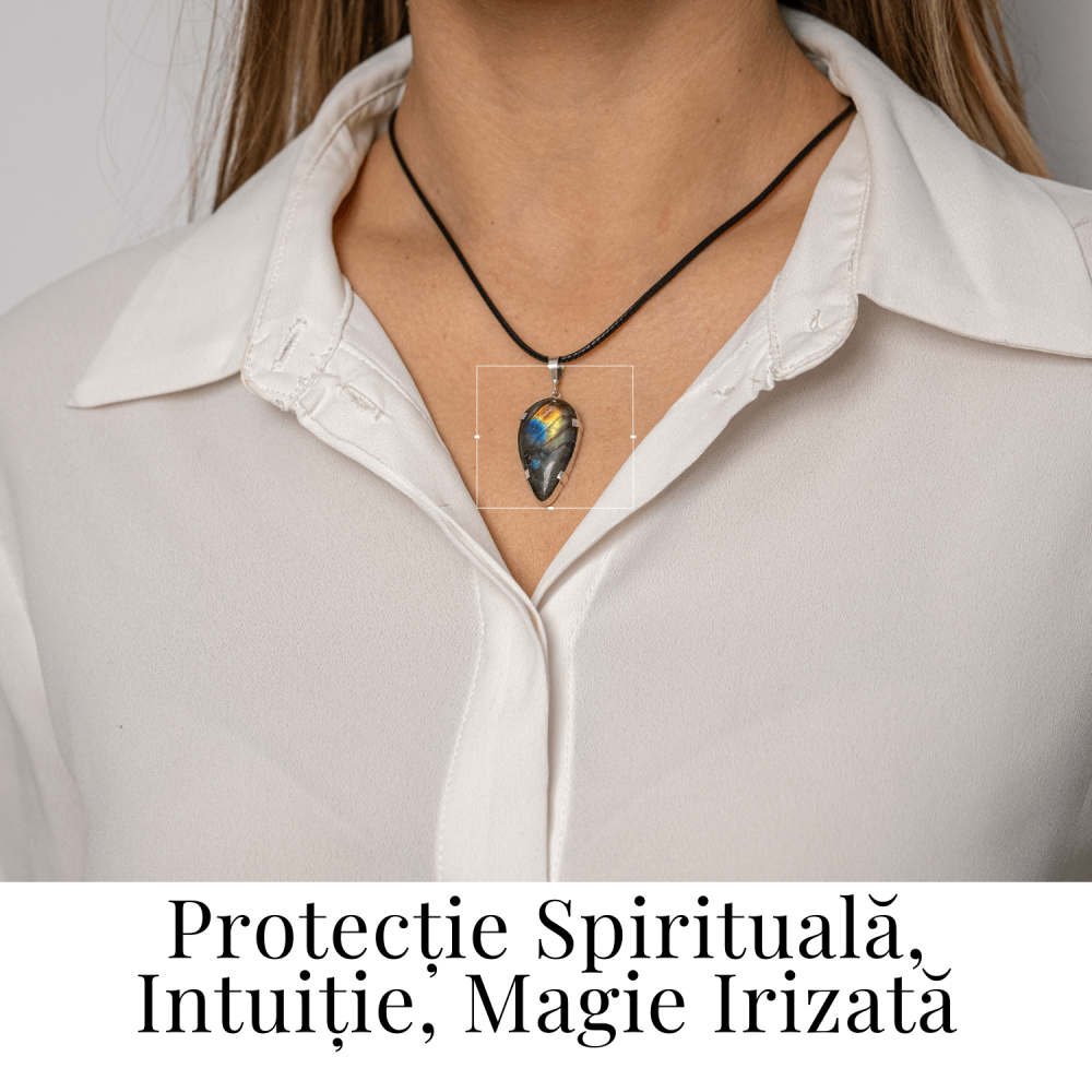 Colier cu Labradorit Natural în Forma de Picatura – Protectie, Intuitie si Stralucire Irizata [2]