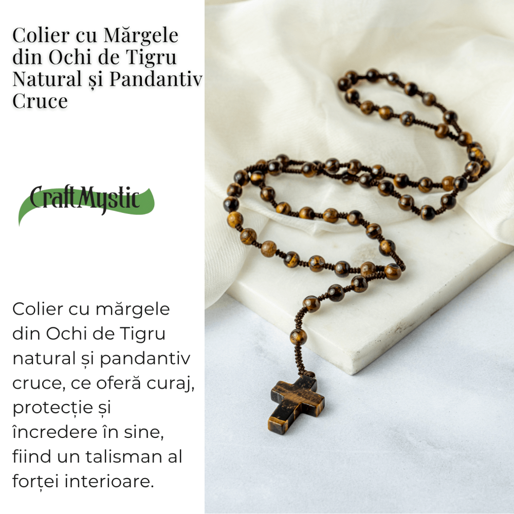 Colier cu Margele din Ochi de Tigru Natural si Pandantiv Cruce – Protectie, Curaj si Forta Interioara [3]