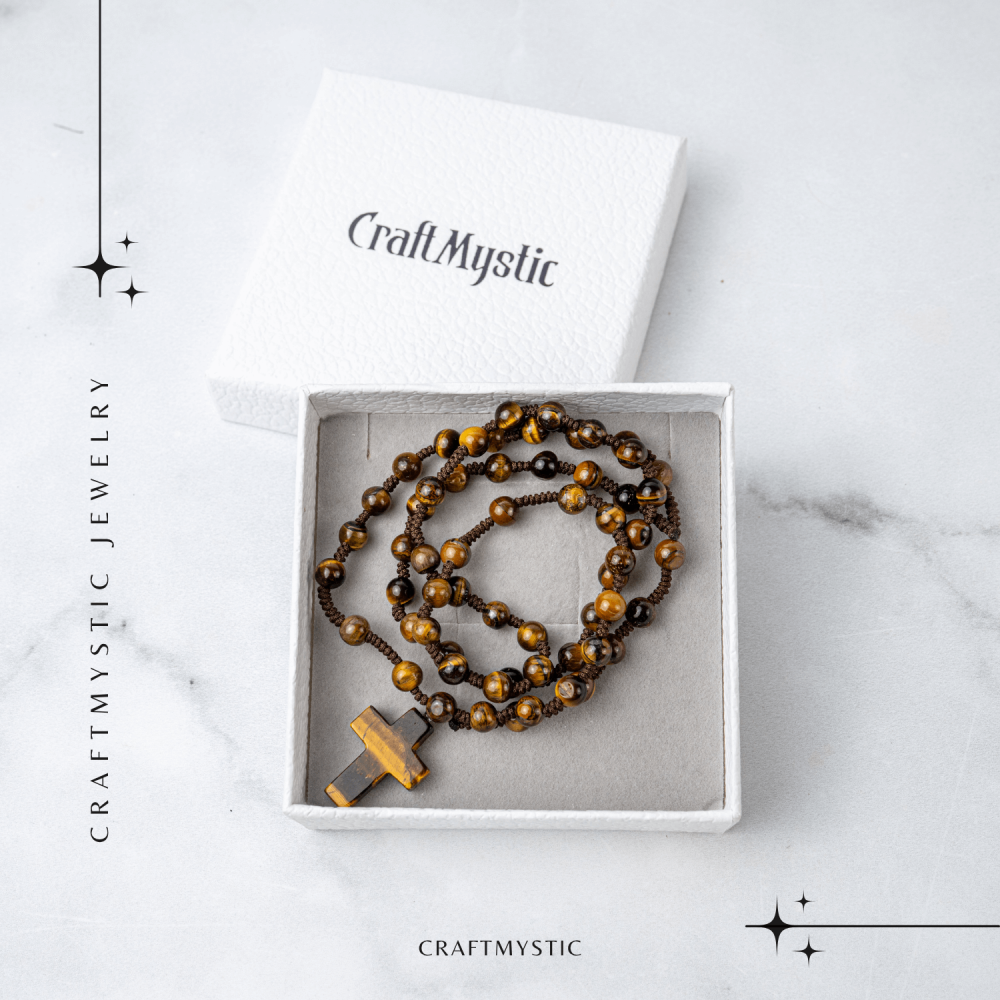 Colier cu Margele din Ochi de Tigru Natural si Pandantiv Cruce – Protectie, Curaj si Forta Interioara [7]