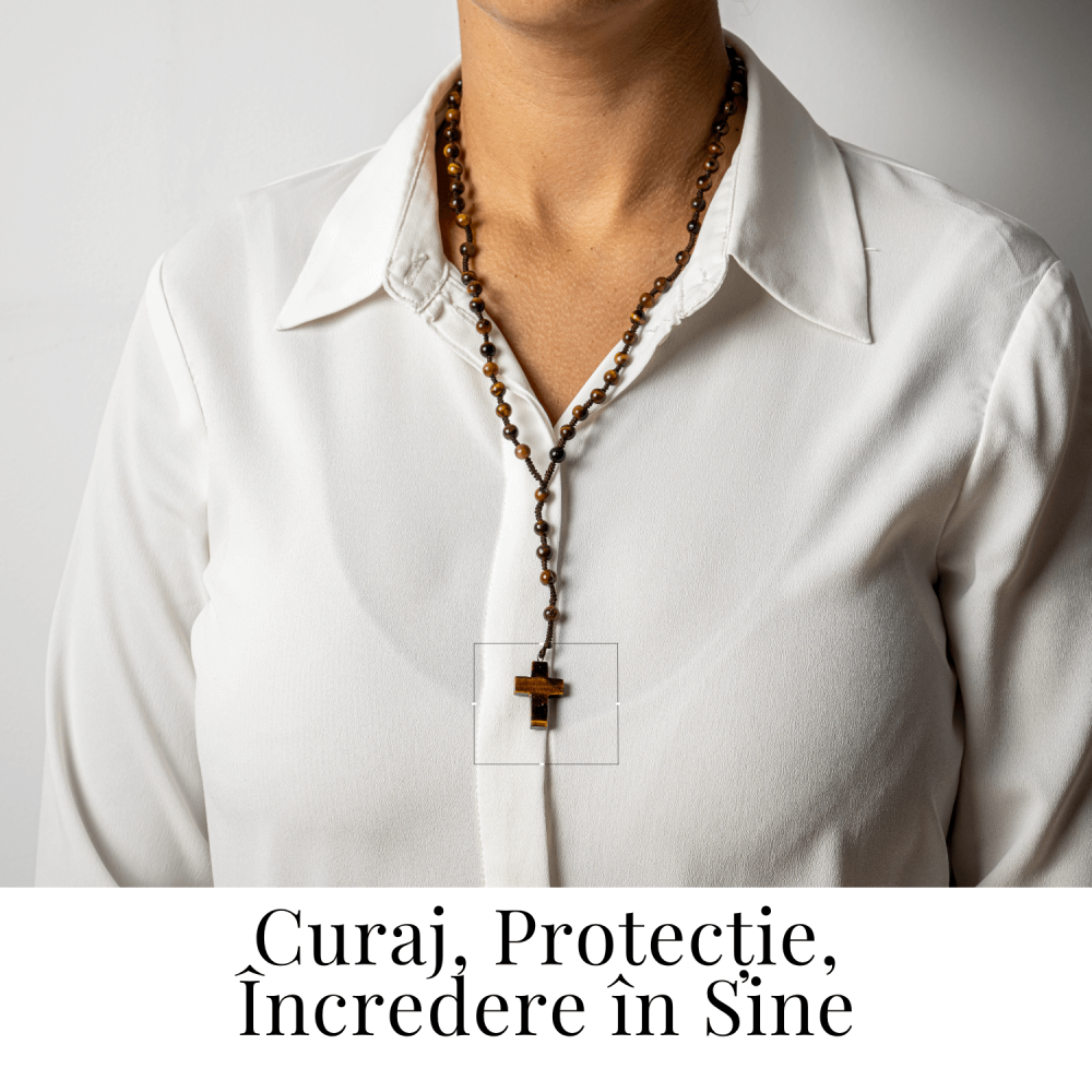 Colier cu Margele din Ochi de Tigru Natural si Pandantiv Cruce – Protectie, Curaj si Forta Interioara [2]