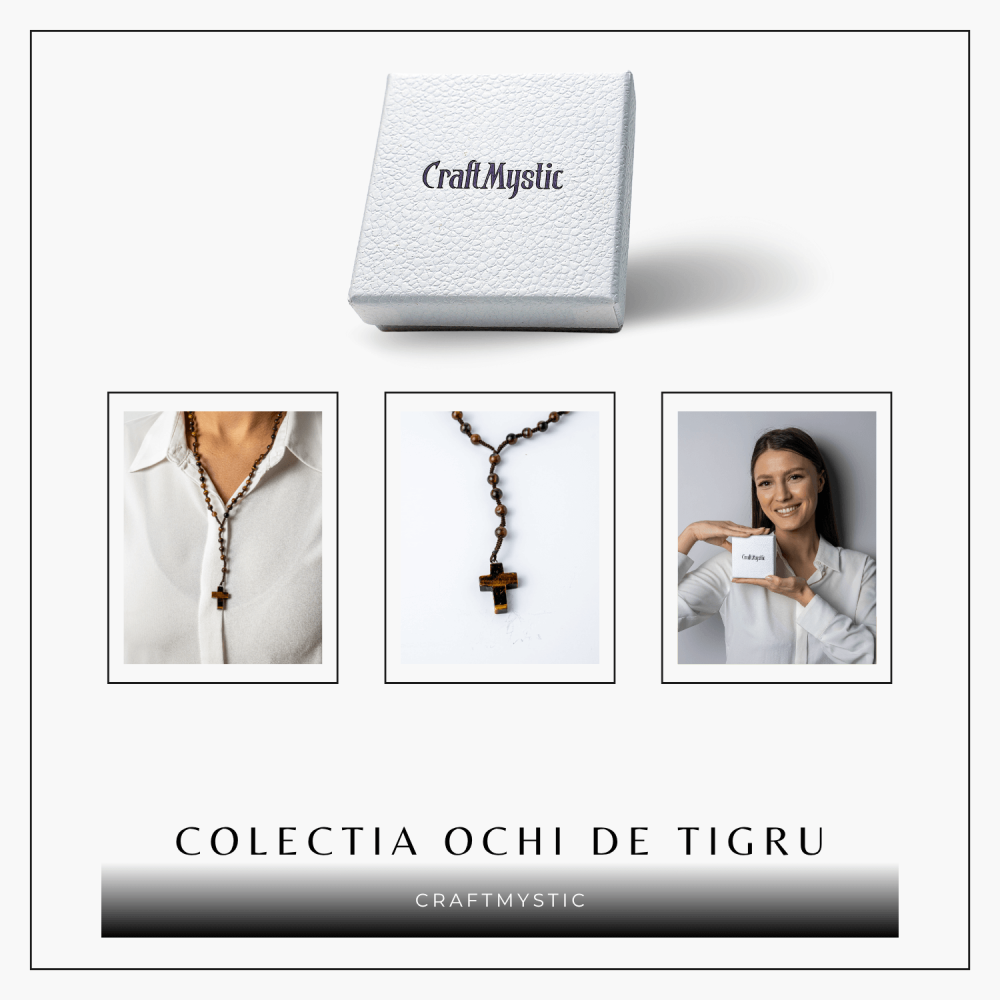 Colier cu Margele din Ochi de Tigru Natural si Pandantiv Cruce – Protectie, Curaj si Forta Interioara [8]
