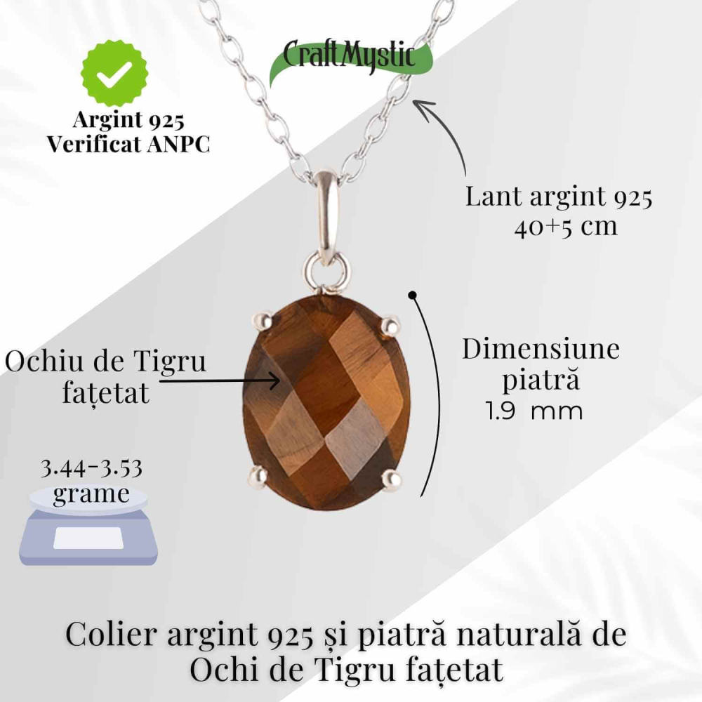 Colier Argint 925 cu Ochi de Tigru Oval fatetat– Protectie, Claritate si Incredere Interioara [4]