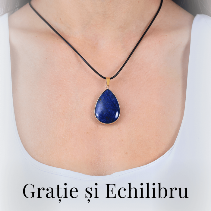 Colier ajustabil cu pandantiv strop de ploaie auriu Lapis Lazuli - Claritate si Intelepciune [2]