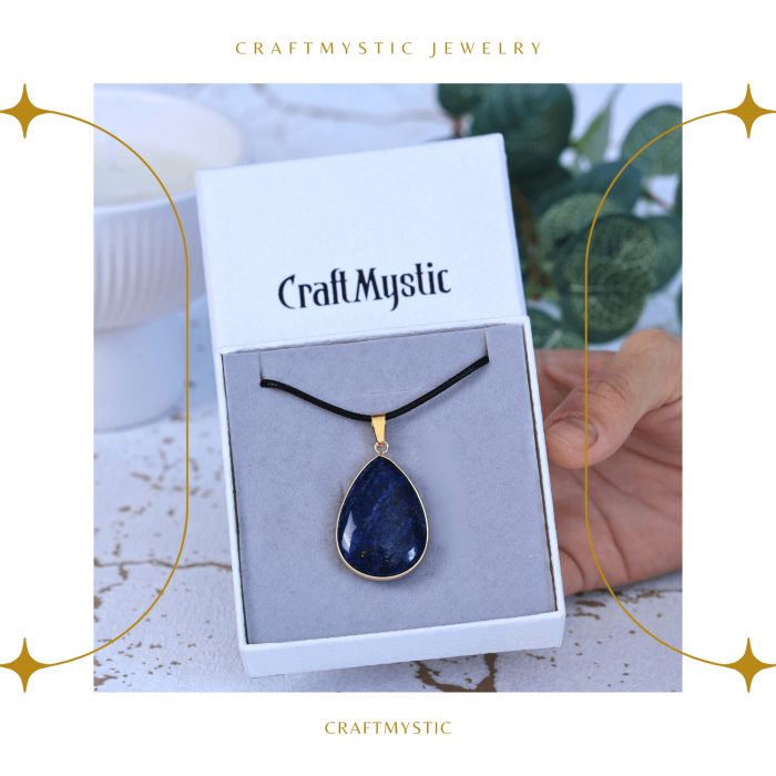 Colier ajustabil cu pandantiv strop de ploaie auriu Lapis Lazuli - Claritate si Intelepciune [6]