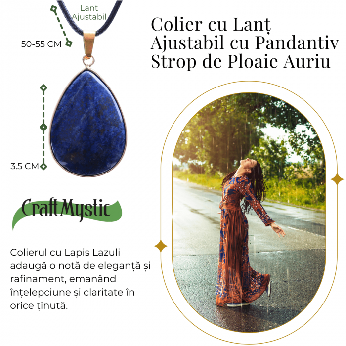 Colier ajustabil cu pandantiv strop de ploaie auriu Lapis Lazuli - Claritate si Intelepciune [4]