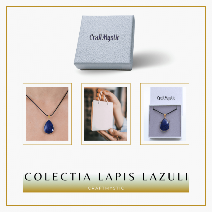 Colier ajustabil cu pandantiv strop de ploaie auriu Lapis Lazuli - Claritate si Intelepciune [7]