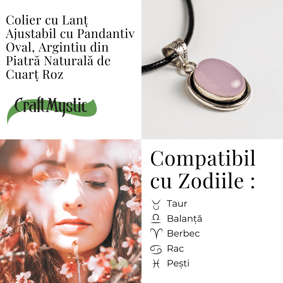 Colier reglabil cu pandantiv oval Cuart Roz – Dragoste si Echilibru Emotional [3]