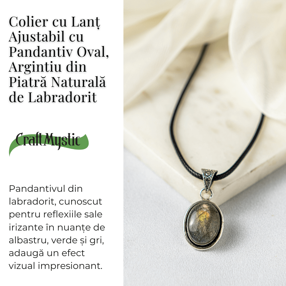 Colier ajustabil cu pandantiv oval din Labradorit Natural – Intuitie si Protectie Energetica [5]
