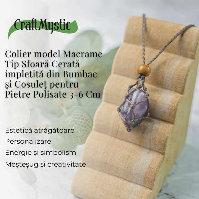 Colier Reglabil Maro Model Macrame din bumbac - Pentru Piatra ta Favorita [5]
