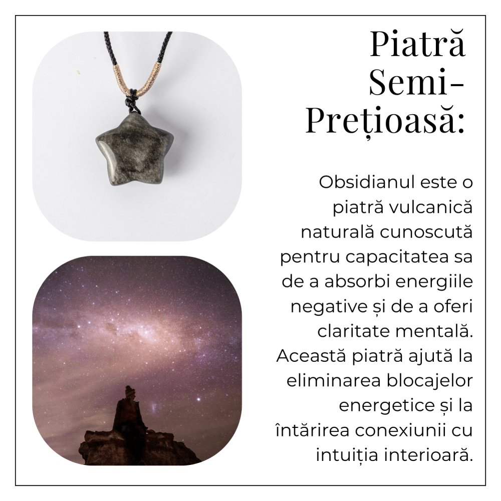 Colier Stea din Obsidian de Gheata Natural cu Snur Reglabil – Protectie si Claritate Interioara [6]