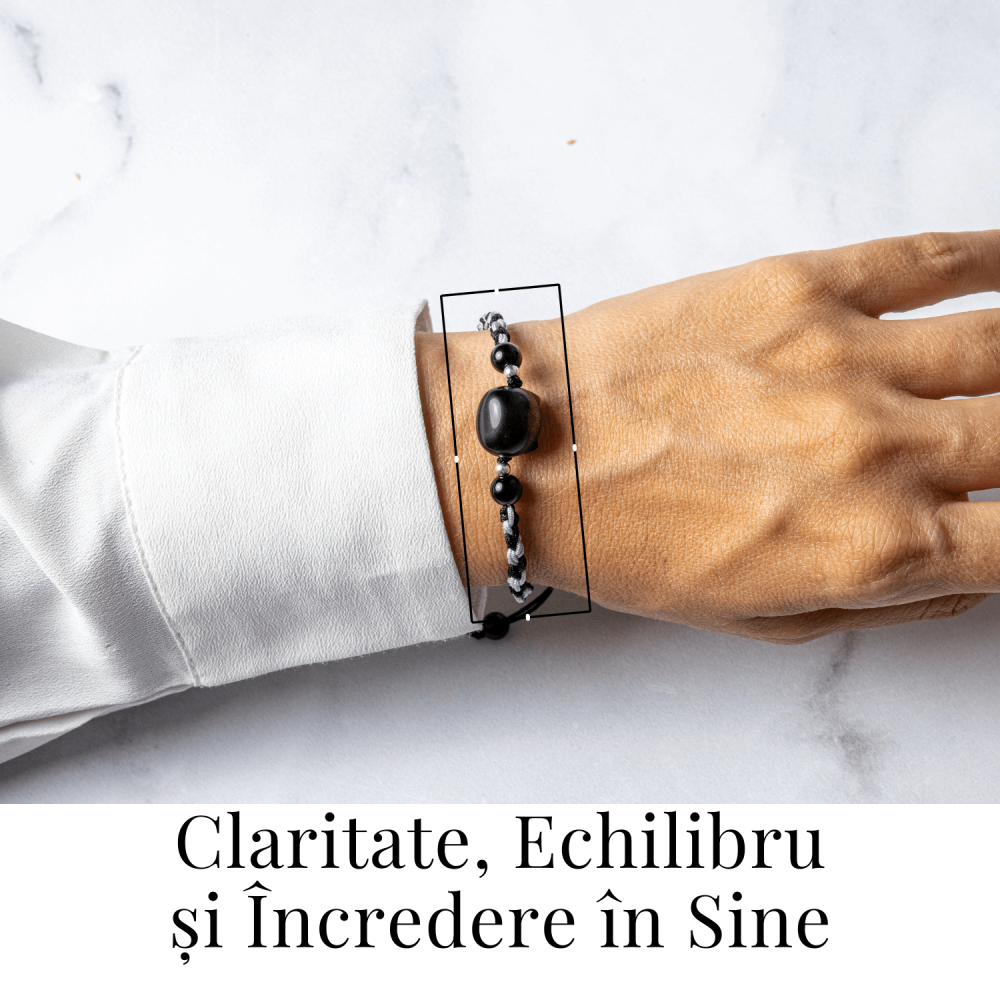 Bratara Ajustabila cu Pisica din Obsidian de Gheata si Agata Neagra Naturala – Talisman al Protectiei si Claritatii [2]