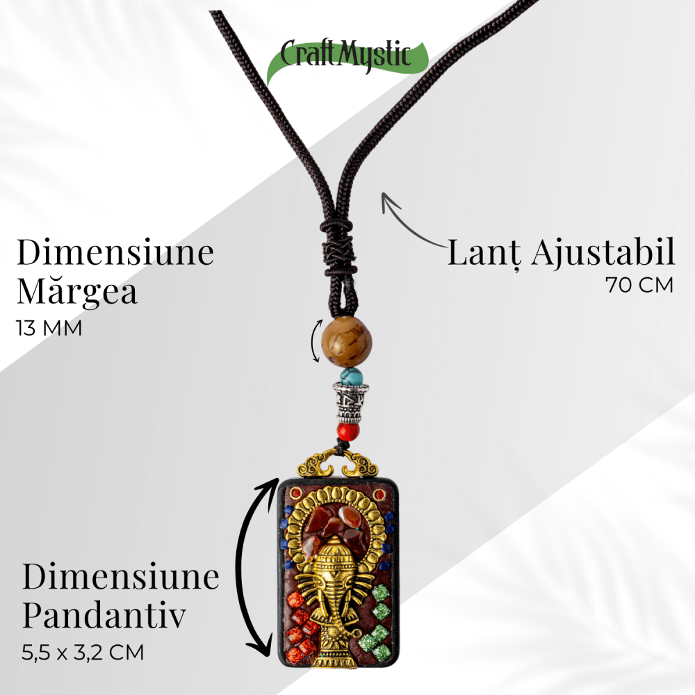 Colier Thangka Nepalez din Lemn de Abanos cu Vasul Abundentei – Protectie Spirituala si Echilibru Interior [5]