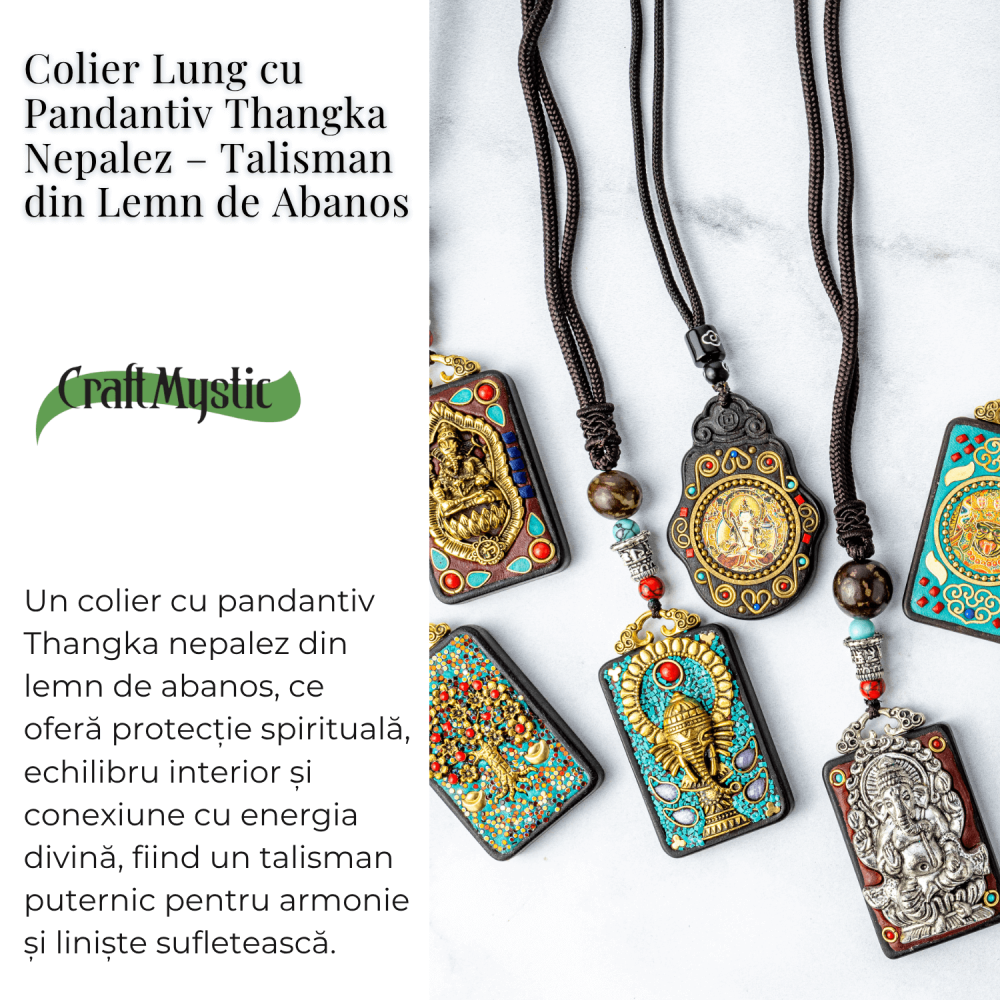 Colier Thangka Nepalez din Lemn de Abanos cu Zeita Saraswati – Claritate Spirituala si Inspiratie Divina [3]