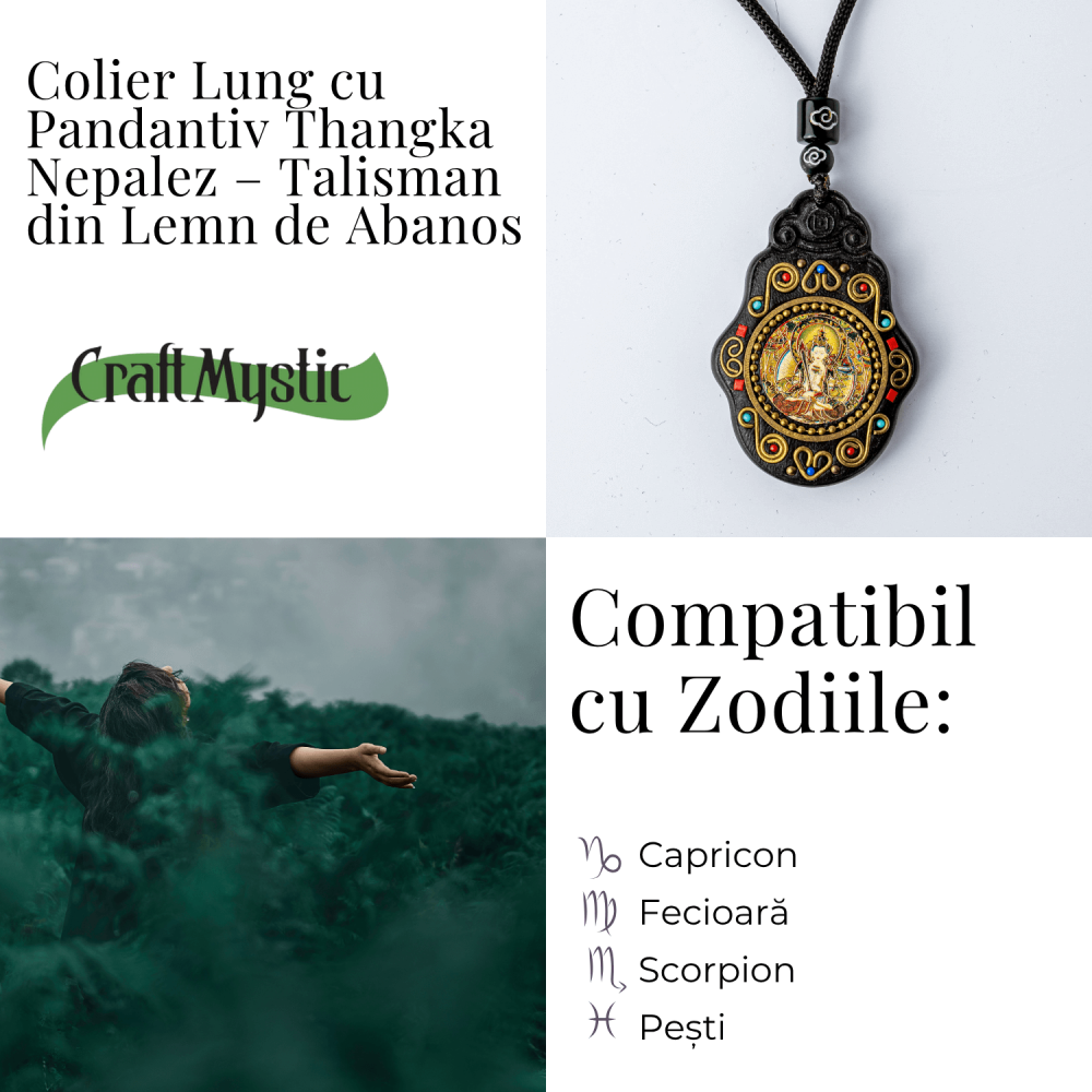 Colier Thangka Nepalez din Lemn de Abanos cu Zeita Saraswati – Claritate Spirituala si Inspiratie Divina [4]