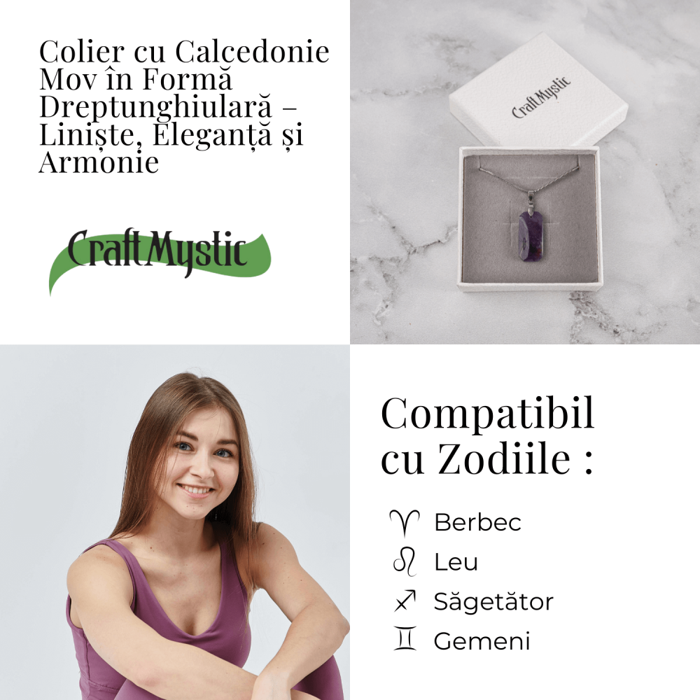 Colier Titanium cu Calcedonie Mov Dreptunghiulara – Armonie, Liniște si Eleganta Subtila [4]