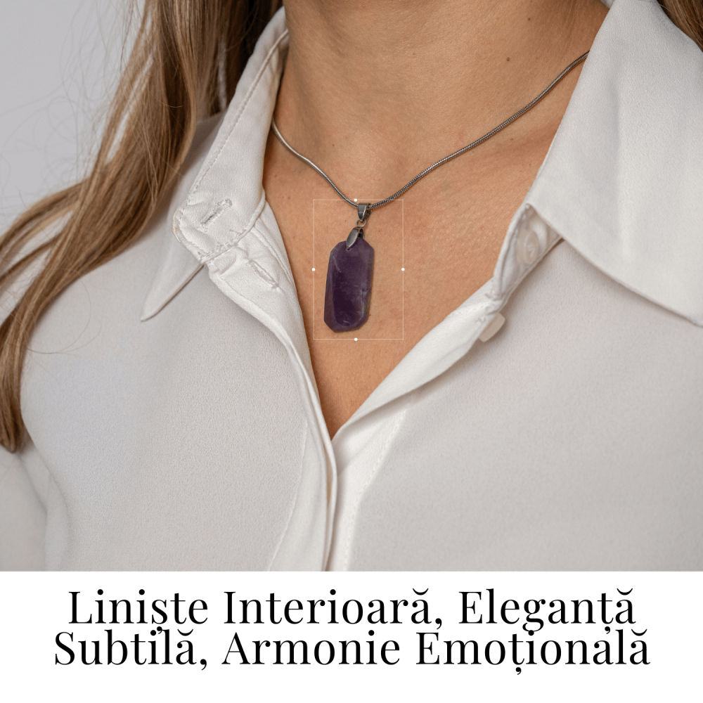 Colier Titanium cu Calcedonie Mov Dreptunghiulara – Armonie, Liniște si Eleganta Subtila [2]
