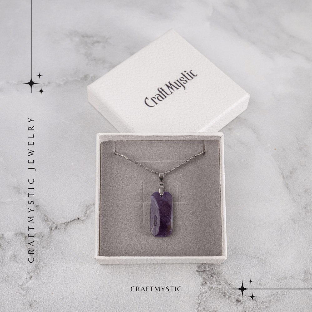 Colier Titanium cu Calcedonie Mov Dreptunghiulara – Armonie, Liniște si Eleganta Subtila [3]