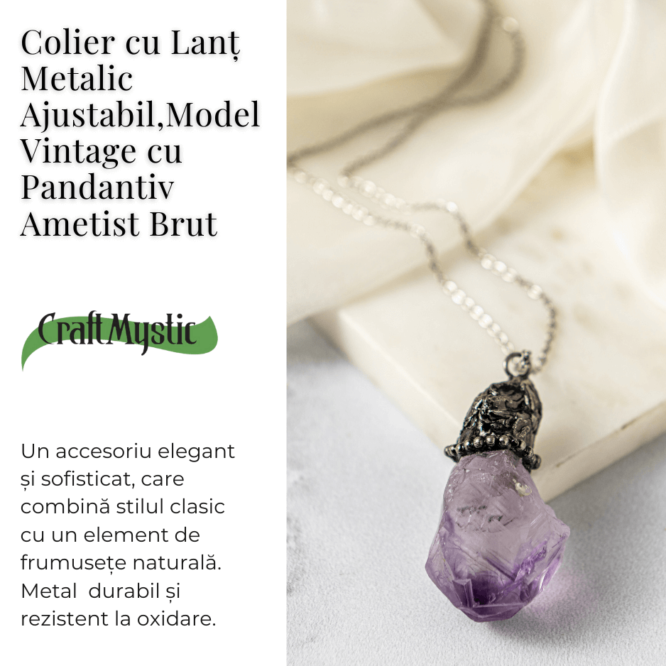 Colier vintage varf Ametist Brut – Claritate Mentala si Protectie [6]