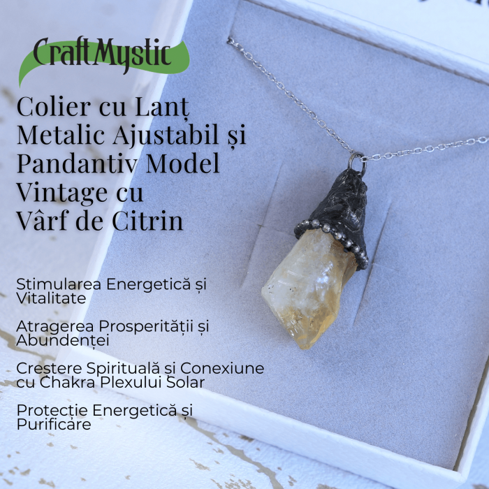 Colier ajustabil vintage cu pandantiv varf de citrin - Energie si Succes [3]