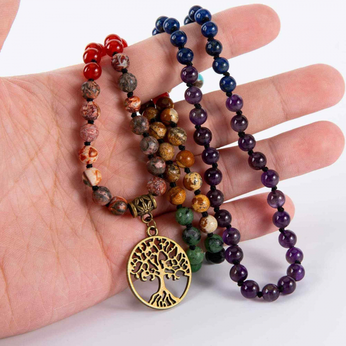 Colier realizat manual cu dubla utilizare si 108 margele naturale semipretioase 7 chakre - Pentru Yoga, Meditatie [7]