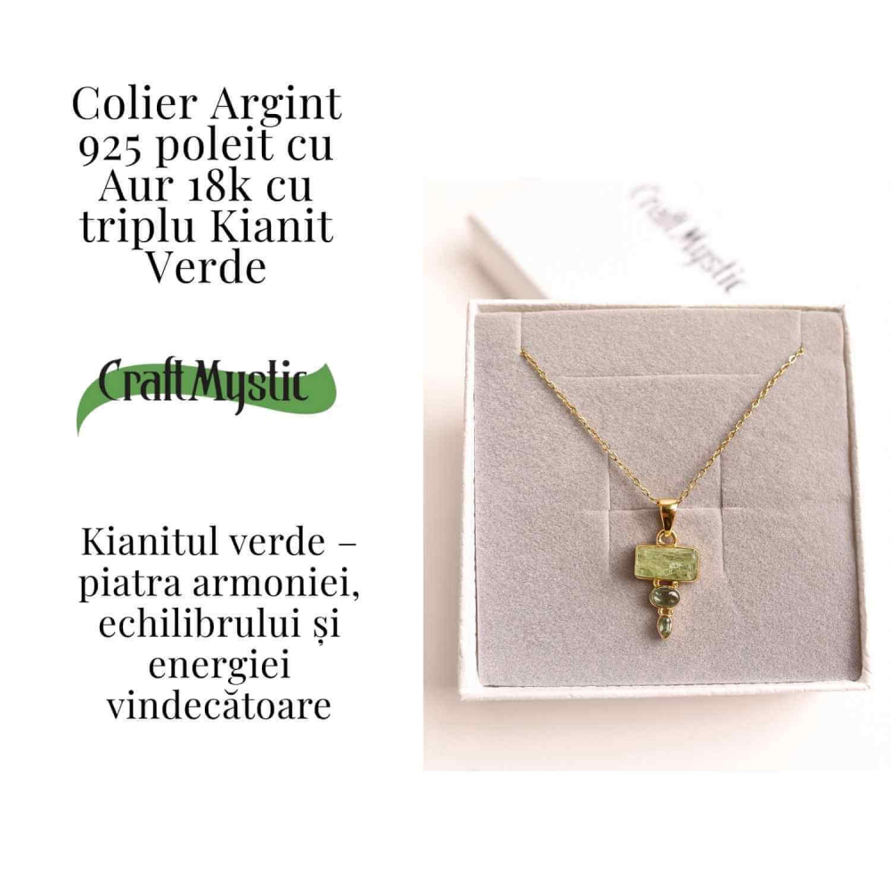 Echilibru si Vindecare Emotionala – Colier inox si pandantiv argint 925 placat cu aur de18k si Triplu Kyanit Verde [3]