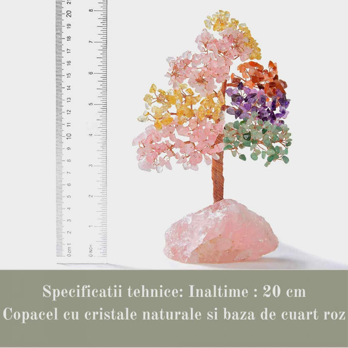 Arborele vietii premium din cristale naturale Chakra cu baza de cuart roz cu proprietati vindecatoare - Bonsai Feng Shui pentru vindecare si noroc 20 cm si 378 mini pietre naturale si baza din cristal natural pentru noroc si prosperitate [5]
