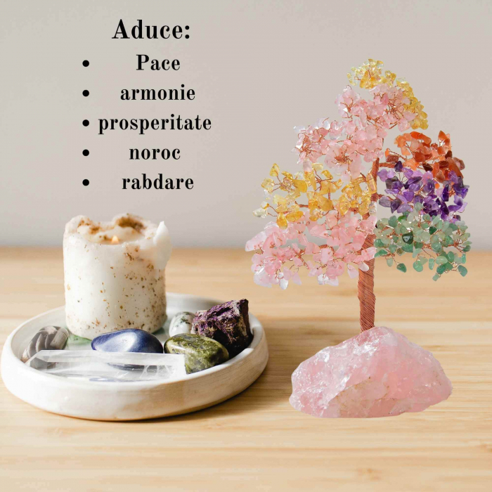 Arborele vietii premium din cristale naturale Chakra cu baza de cuart roz cu proprietati vindecatoare - Bonsai Feng Shui pentru vindecare si noroc 20 cm si 378 mini pietre naturale si baza din cristal natural pentru noroc si prosperitate [4]