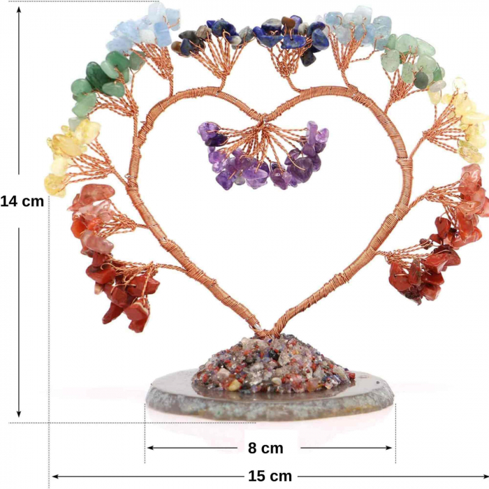 Copac pietre semipretioase 7 chakra in forma de inima – Decor cristal feng shui, accesorii premium pentru birou [2]