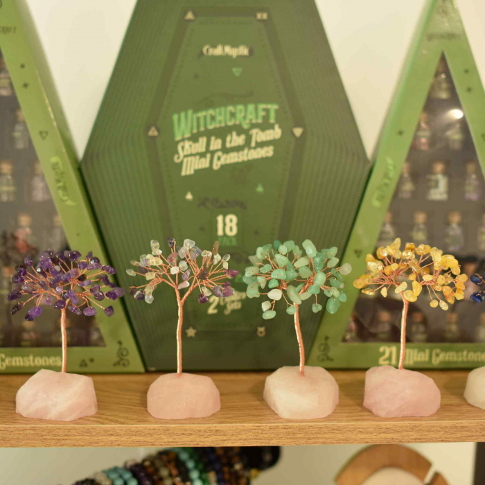 Copacel 10-11 cm din cristale naturale Turmalina colorata cu baza de Cuart Roz cu 6 ramuri și 54 mini pietre semiprețioase - Protectie si iubire [5]