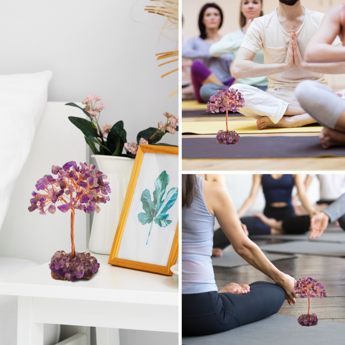 Copacel 12-13 cm cu 108 pietre naturale semipretioase Ametist pe baza de Ametist cluster [4]