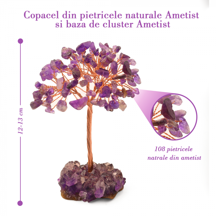Copacel 12-13 cm cu 108 pietre naturale semipretioase Ametist pe baza de Ametist cluster [2]