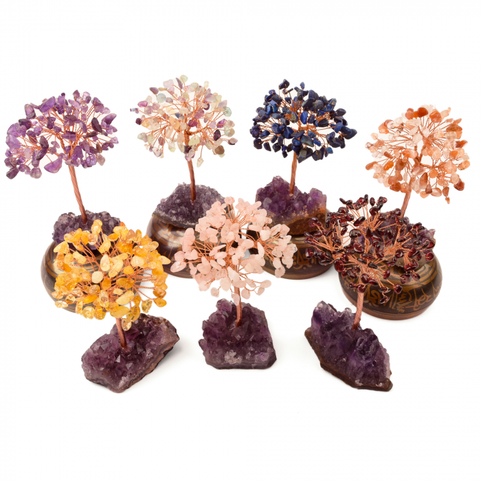 Copacel 12-13 cm cu 108 pietre naturale semipretioase Fluorit pe baza de Ametist cluster - Sprijina calmitatea, concentrarea si cresterea intuitiei [5]