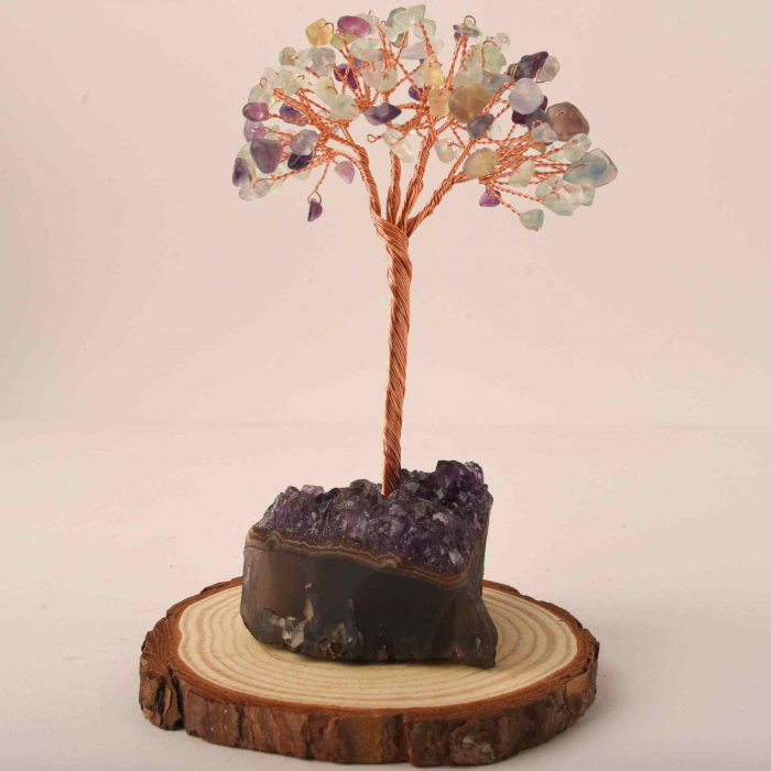 Copacel 12-13 cm cu 108 pietre naturale semipretioase Fluorit pe baza de Ametist cluster - Sprijina calmitatea, concentrarea si cresterea intuitiei [4]