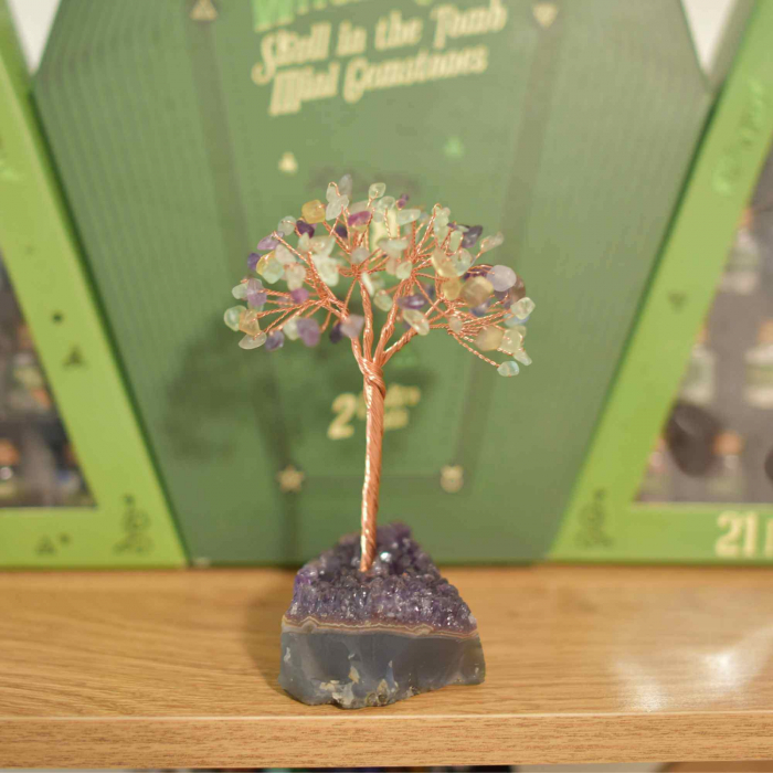 Copacel 12-13 cm cu 108 pietre naturale semipretioase Fluorit pe baza de Ametist cluster - Sprijina calmitatea, concentrarea si cresterea intuitiei [7]