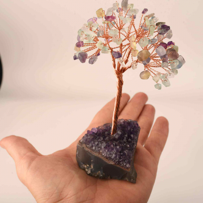Copacel 12-13 cm cu 108 pietre naturale semipretioase Fluorit pe baza de Ametist cluster - Sprijina calmitatea, concentrarea si cresterea intuitiei [6]