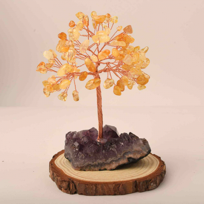 Copacel 12-13 cm cu 108 pietre naturale semipretioase Citrin pe baza de Ametist cluster - Arborele vietii pentru noroc, decor interior, exterior [6]