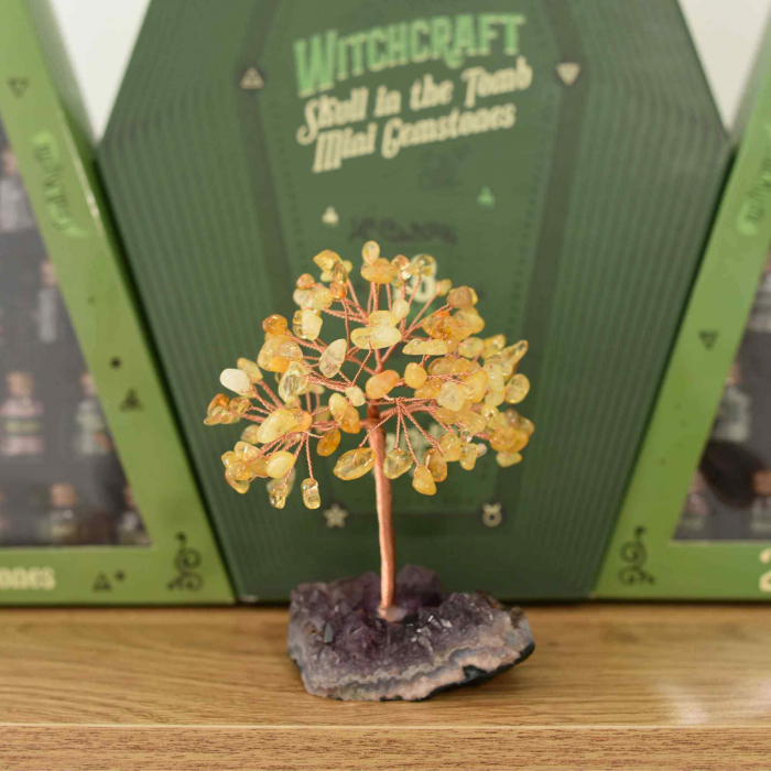 Copacel 12-13 cm cu 108 pietre naturale semipretioase Citrin pe baza de Ametist cluster - Arborele vietii pentru noroc, decor interior, exterior [3]