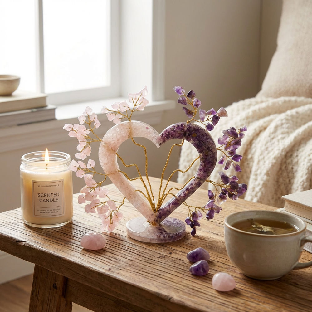 Copacel Orgon Inima Cuart Roz si Ametist 15x15 cm – Energie si Armonie [4]