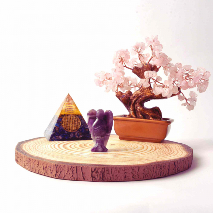 Figurina 5 cm inger din cristal vindecator Ametist - Sculptura manuala din piatra naturala lustruita - Decor pentru camera birou cu energie reiki pentru femei barbati [4]