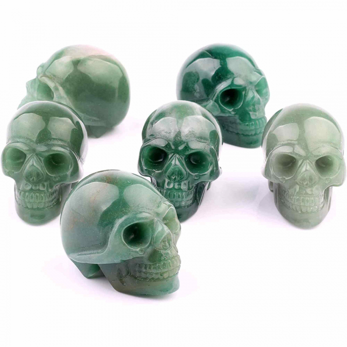 Craniu 5 cm sculptat manual din cristal de Aventurin piatra semipretioasa vindecatoare Figurina artistica pentru decor de Halloween, decoratiune pentru biroul de acasa [7]