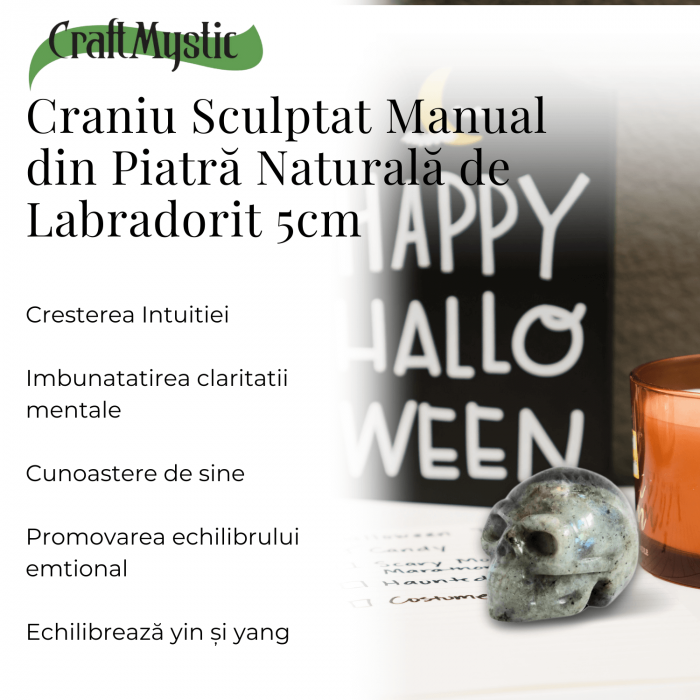 Figurina Craniu din Labradorit Natural, 5 cm - Sprijina Transformarea si Protectia Energetica [6]