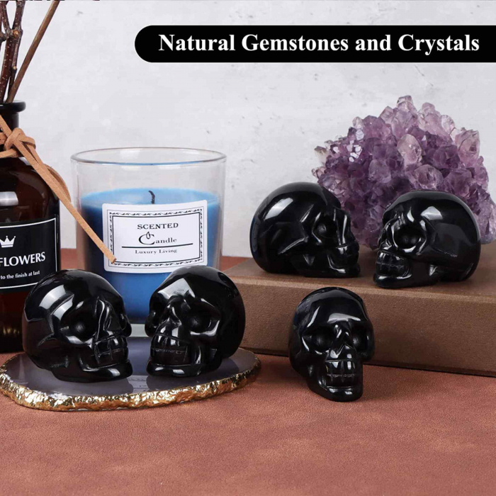 Craniu 5 cm sculptat manual din cristal de Obsidian piatra semipretioasa vindecatoare Figurina artistica pentru decor de Halloween, decoratiune pentru biroul de acasa [6]